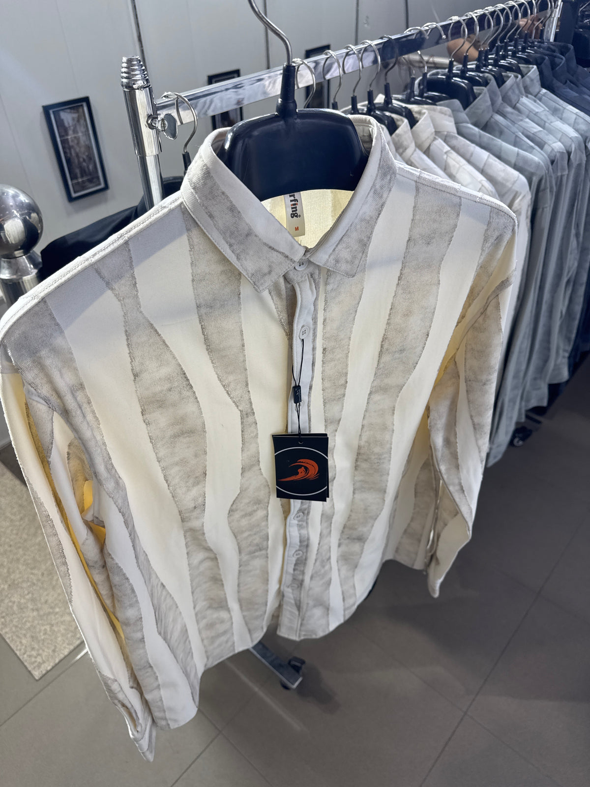Men’s Premium Cream & Beige Vertical Stripe Casual Shirt