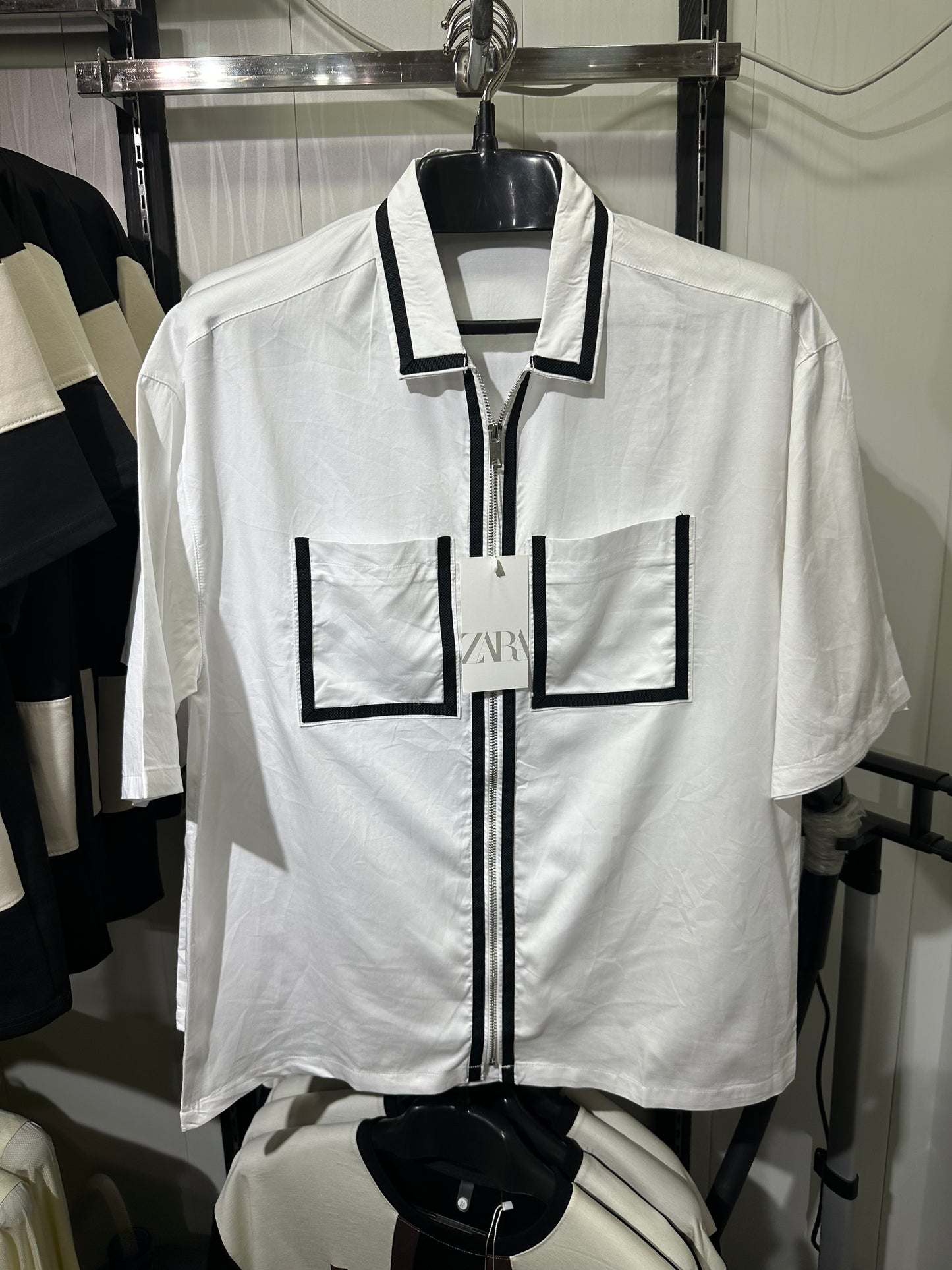 white zipper shirt