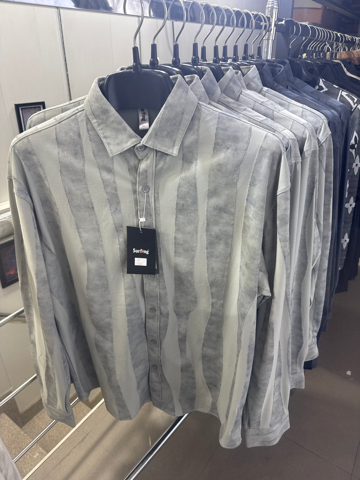 Men’s Premium Grey & White Vertical Stripe Shirt