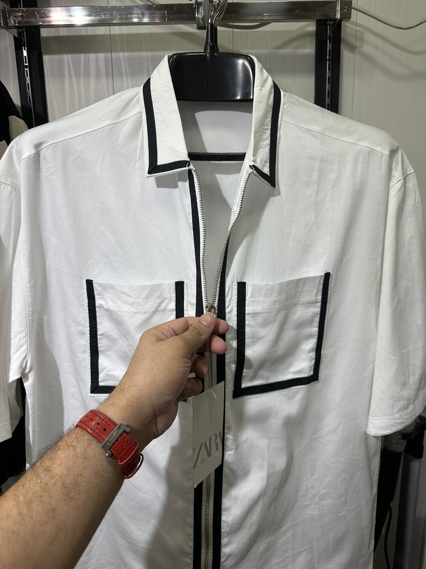 white zipper shirt
