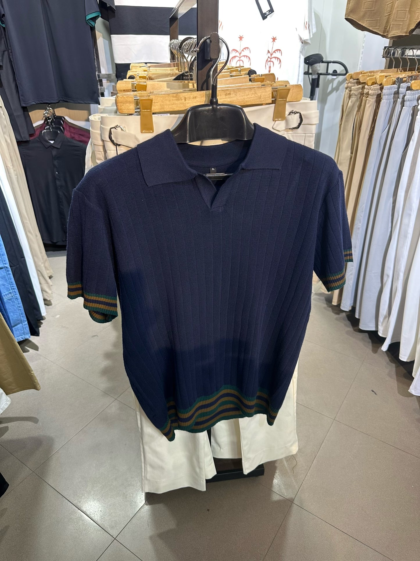italian style ribbed knit polo shirt