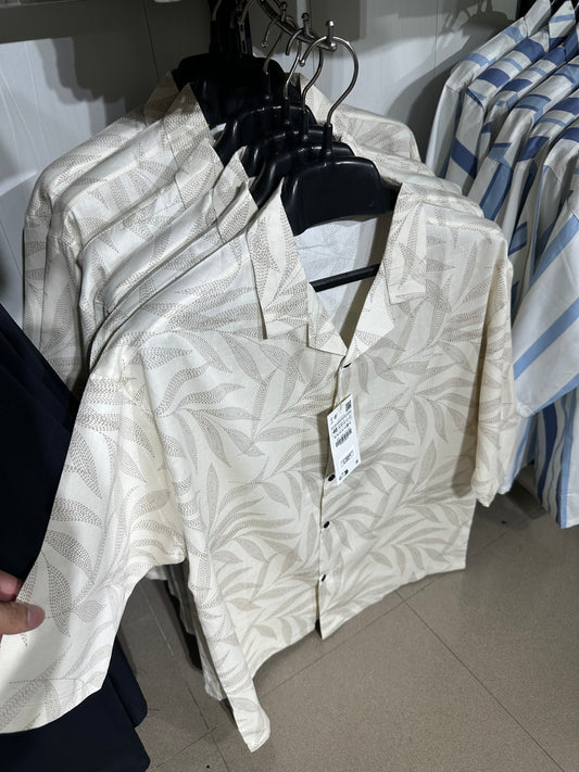 Sand Palm Print Cuban Collar Shirt