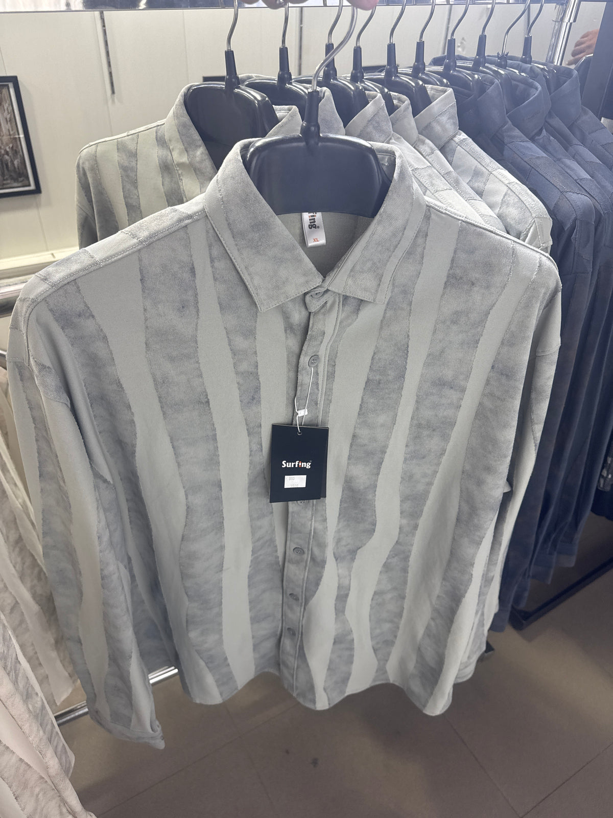 Men’s Premium Grey & White Vertical Stripe Shirt