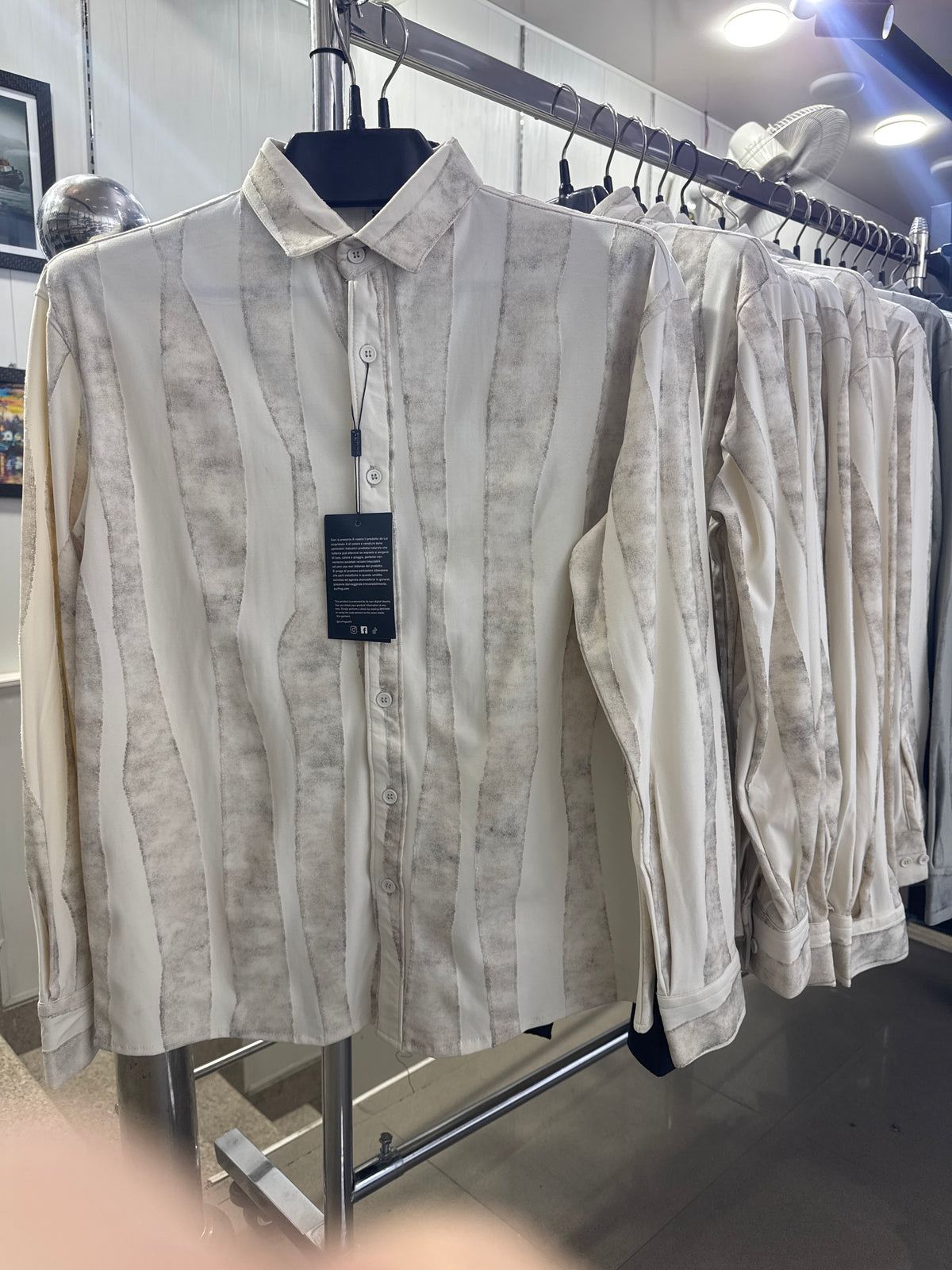 Men’s Premium Cream & Beige Vertical Stripe Casual Shirt