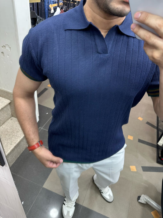 italian style ribbed knit polo shirt