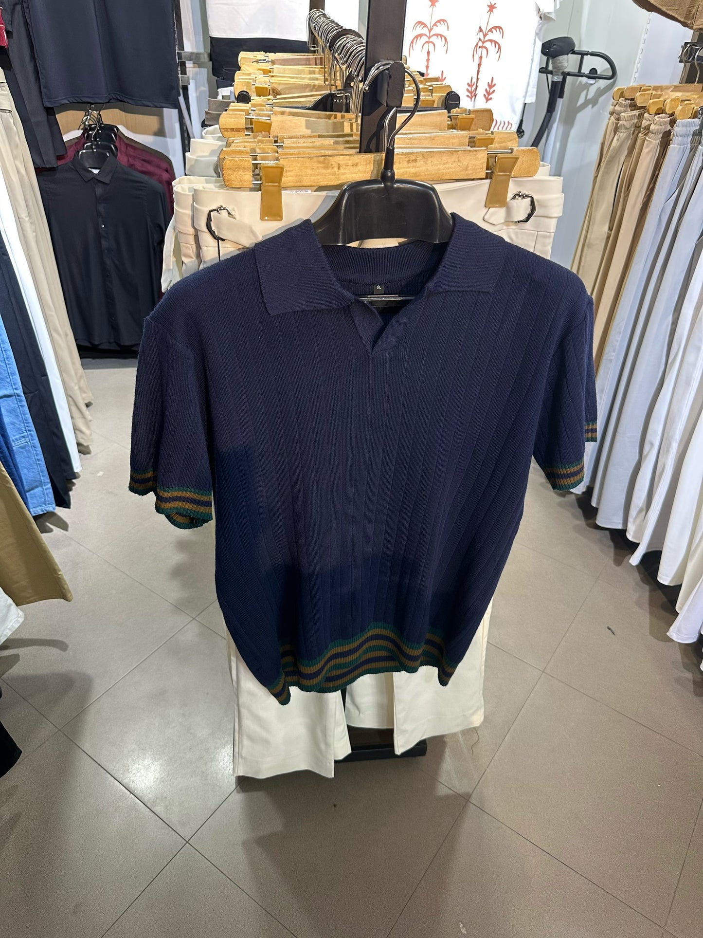 italian style ribbed knit polo shirt